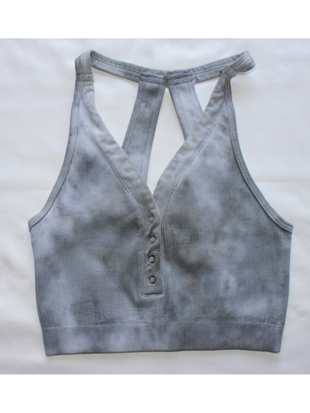 Yogalicious Blue/Gray Tye Dye Ribbed Snap Front Henley Cropped Tank Top Small